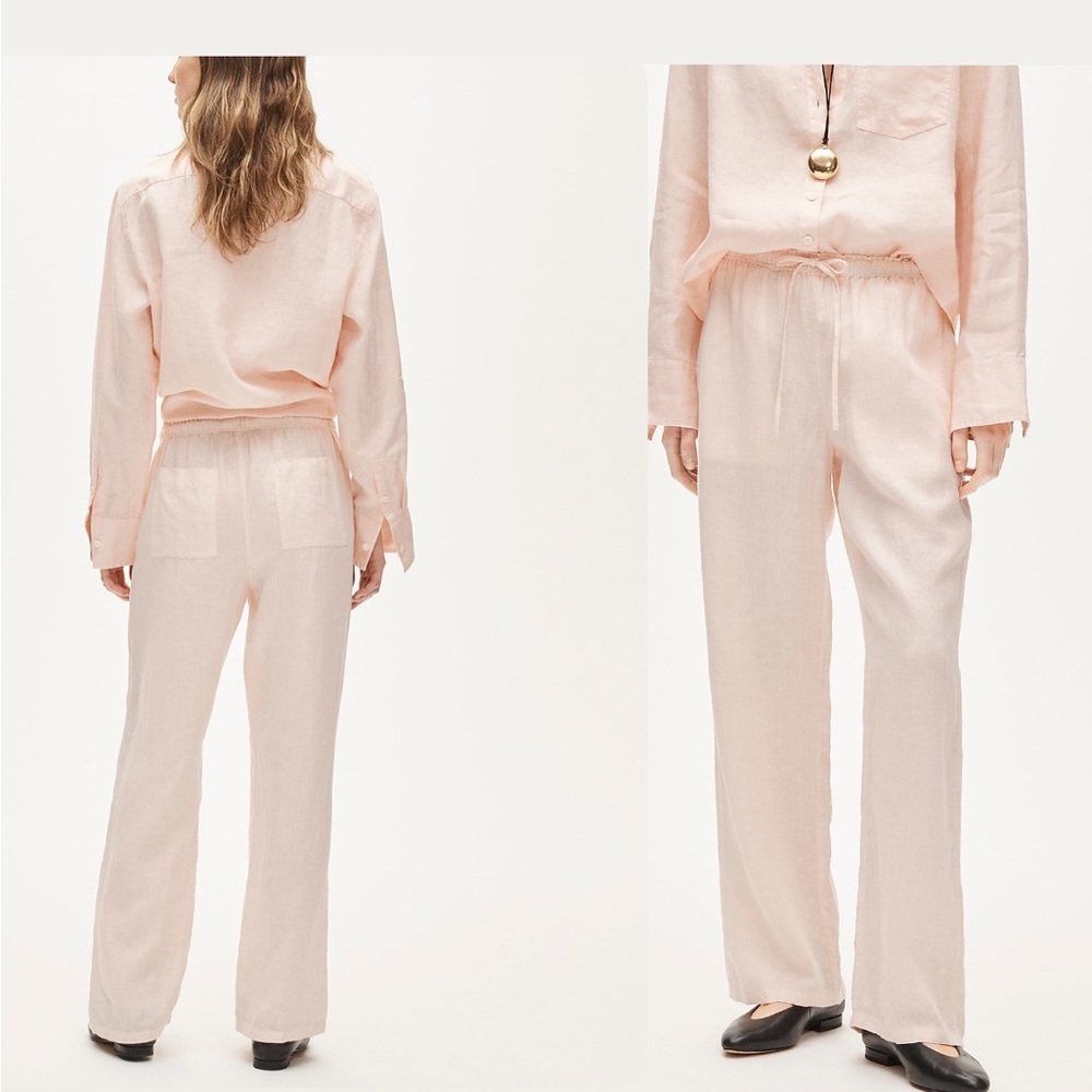J. Crew Linen Wide-Leg Soleil Drawstring Pants Blush Pastel Pink Cottage Beach